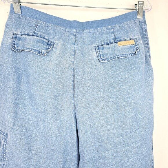Vintage Womens' Livvy Chambray 100% Linen Wide Leg Crop Lagenlook Pants - Picture 5 of 9